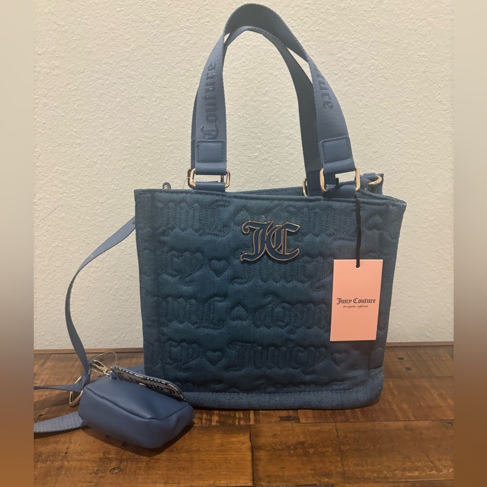 Juicy Couture Blue Quilted Logo Tote with Gold Hardware - Picture 2 of 10